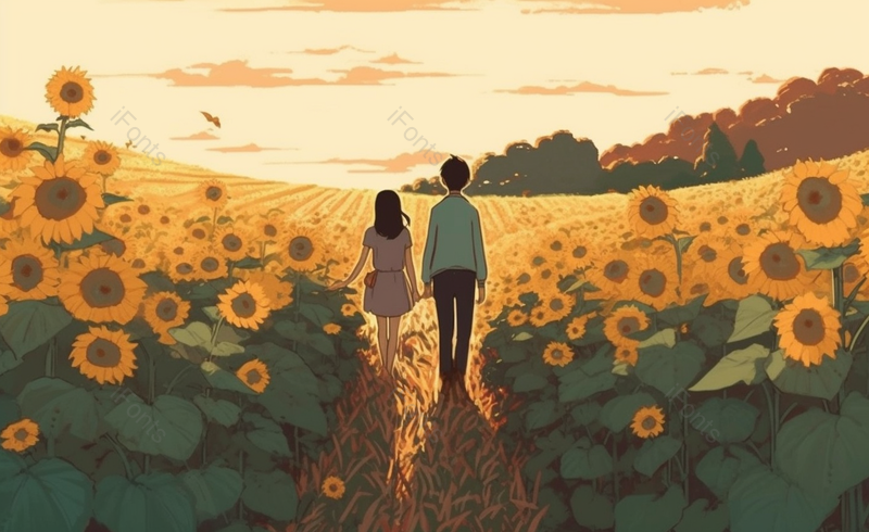 唯美七夕手绘情侣在野外的背影,插画/手绘图,插画/手绘图库,插画/手绘图下载,插画/手绘